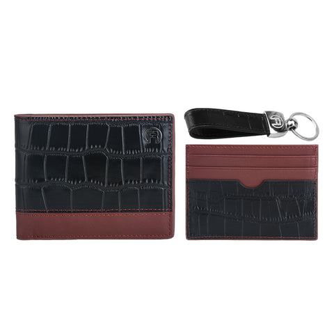 Black Croco & Maroon Wallet - Set Of Three